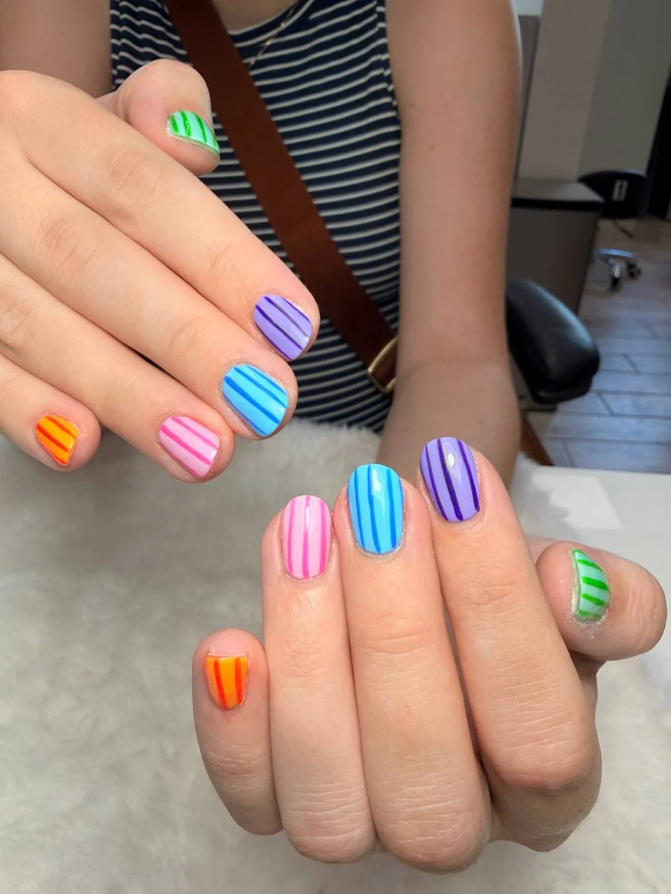 Colorful striped manicure
